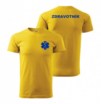 Kokardy.cz ® Tričko ZDRAVOTNÍK žluté s modrým potiskem - L pánské
