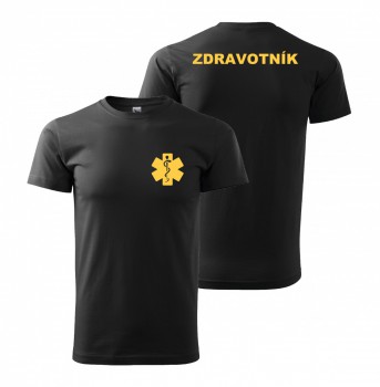 Kokardy.cz ® Tričko ZDRAVOTNÍK černé se žlutým potiskem - XS pánské
