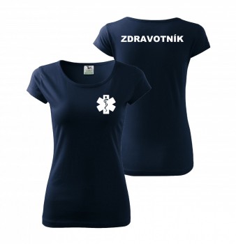 Kokardy.cz ® Tričko dámské ZDRAVOTNÍK námořní modrá s bílým potiskem - XS dámské
