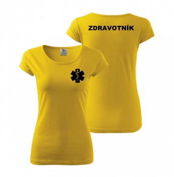 Kokardy.cz ® Tričko dámské ZDRAVOTNÍK žluté s černým potiskem - XS dámské