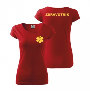 Kokardy.cz ® Tričko dámské ZDRAVOTNÍK červené se žlutým potiskem - XS dámské