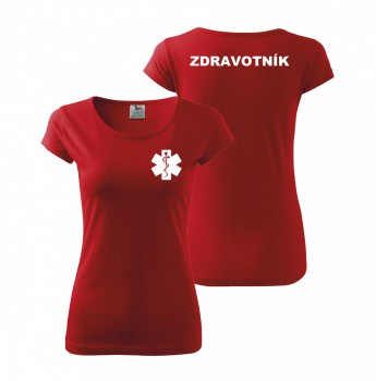 Kokardy.cz ® Tričko dámské ZDRAVOTNÍK červené s bílým potiskem - XS dámské