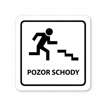 Kokardy.cz ® Piktogram pozor schody bílý hliník