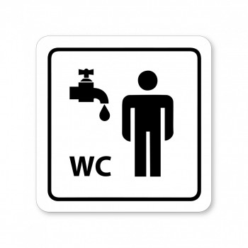 Kokardy.cz ® Piktogram WC muži s umývárnou bílý hliník