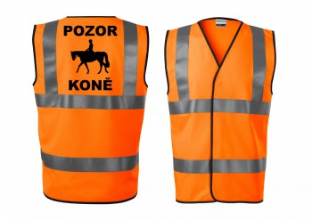 Kokardy.cz ® Reflexní vesta oranžová Pozor koně - XXL unisex