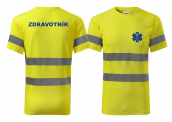 Kokardy.cz ® Reflexní tričko žlutá Zdravotník modrý potisk - L pánské