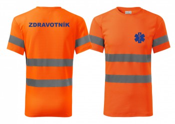 Kokardy.cz ® Reflexní tričko oranžová Zdravotník modrý potisk - XXXL pánské