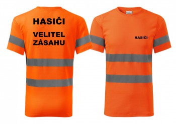 Kokardy.cz ® Reflexní tričko oranžová Hasiči-Velitel zásahu - XXXL pánské