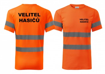 Kokardy.cz ® Reflexní tričko oranžová Velitel hasičů - M pánské