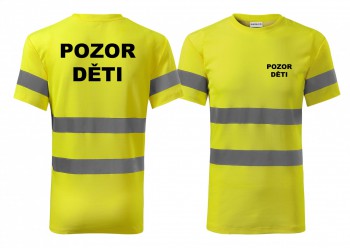 Kokardy.cz ® Reflexní tričko žlutá Pozor děti - M pánské