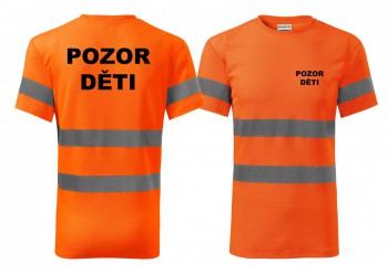 Kokardy.cz ® Reflexní tričko oranžová Pozor děti - L pánské