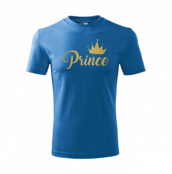 Kokardy.cz ® Tričko Prince dětské azurová se zlatým potiskem - 122 cm/6 let
