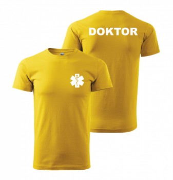 Kokardy.cz ® Tričko DOKTOR žluté/bílý potisk - XL pánské