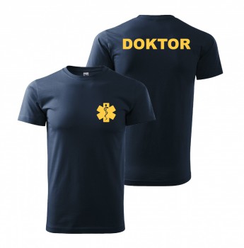 Kokardy.cz ® Tričko DOKTOR nám. modrá/žlutý potisk - XS pánské