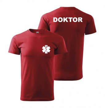 Kokardy.cz ® Tričko DOKTOR červené/bílý potisk - XL pánské