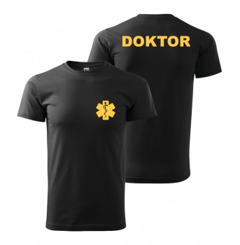 Kokardy.cz ® Tričko DOKTOR černé/žlutý potisk - XL pánské