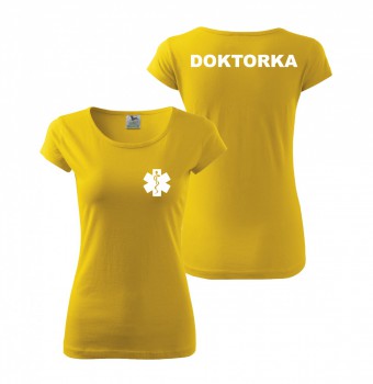 Kokardy.cz ® Tričko DOKTORKA žluté/bílý potisk - XL dámské