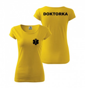 Kokardy.cz ® Tričko DOKTORKA žluté/černý potisk - XL dámské